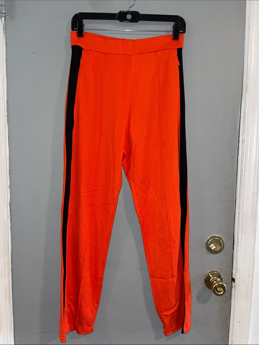 Urban Outfitters Bright Red Orange Track Pants with Black Side Stripe S